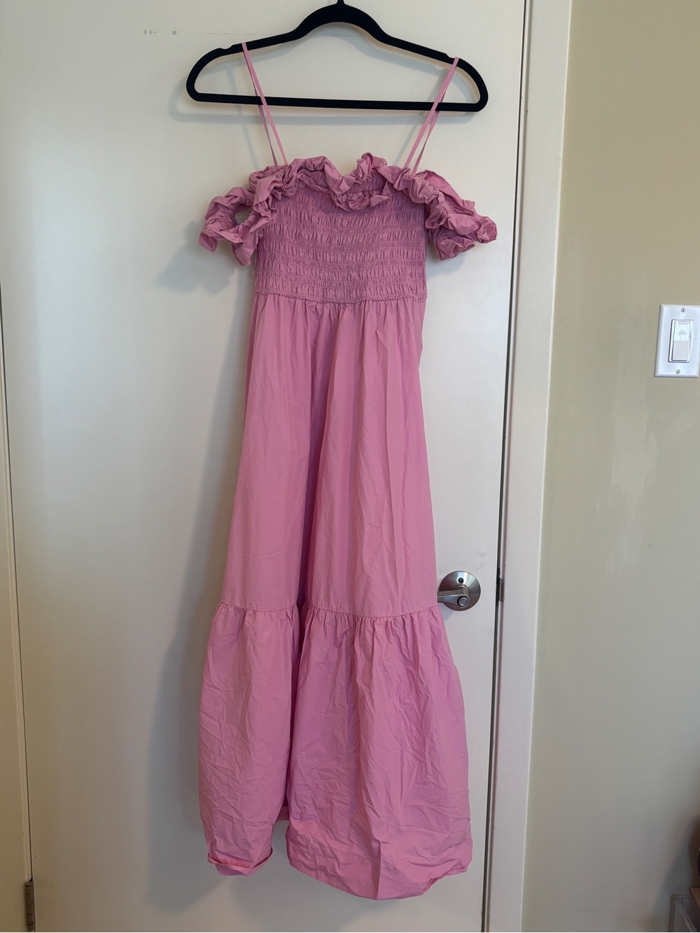 Ganni Pink Ruffle Off-Shoulder Dress - Picture 4 of 6